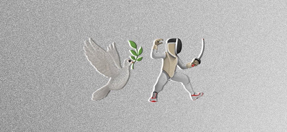 Graphic design trends 2020 example: duel of doves logo with bevel effect