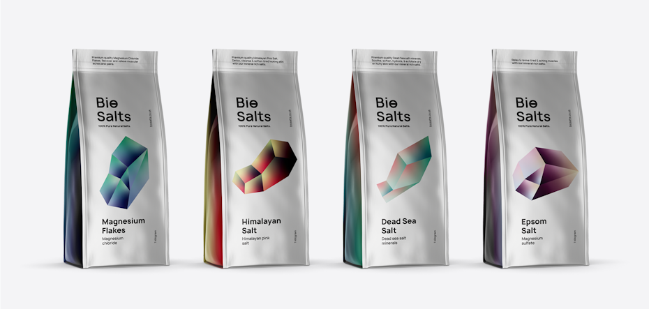 Packaging design trends 2020 example: minimal retro-futuristic packaging design with gradients