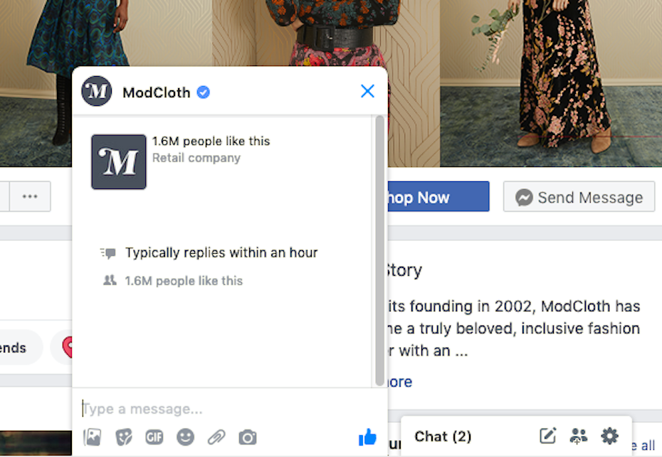 Digital marketing trend 2020 example: Screenshot of a ModCloth using messaging app for marketing.