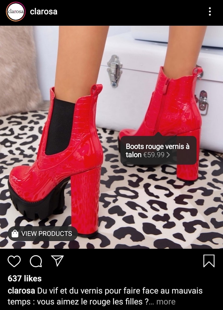  Digital marketing pattern 2020 example: Screenshot of a shoppable post on Instagram.
