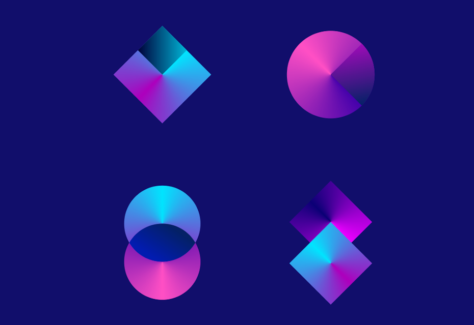 logo trend: Geometric shapes with tapered gradients