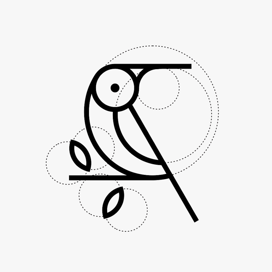 Logo design trends example: abstract bird logo with visible auxiliary lines