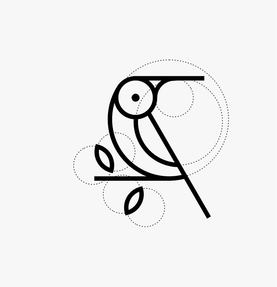 abstratc bird logo with visible auxiliary lines
