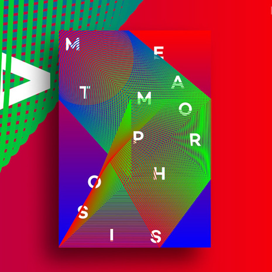 Graphic design trends 2020 example: Abstract, geometric poster with surreal colors