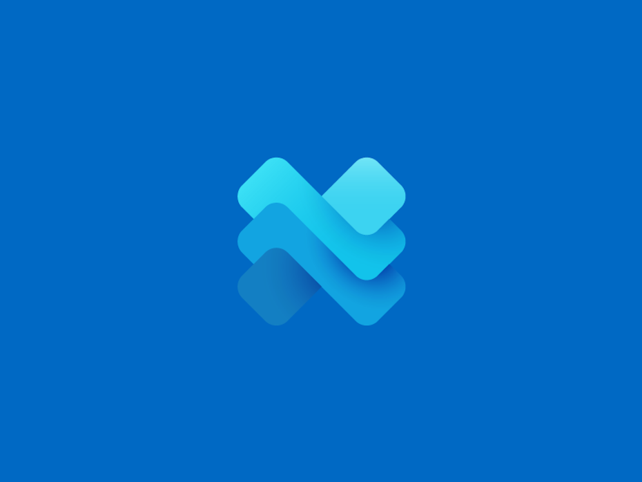 Logo design trends 2020 example: Abstract X-shaped logo in blue with multiple colors