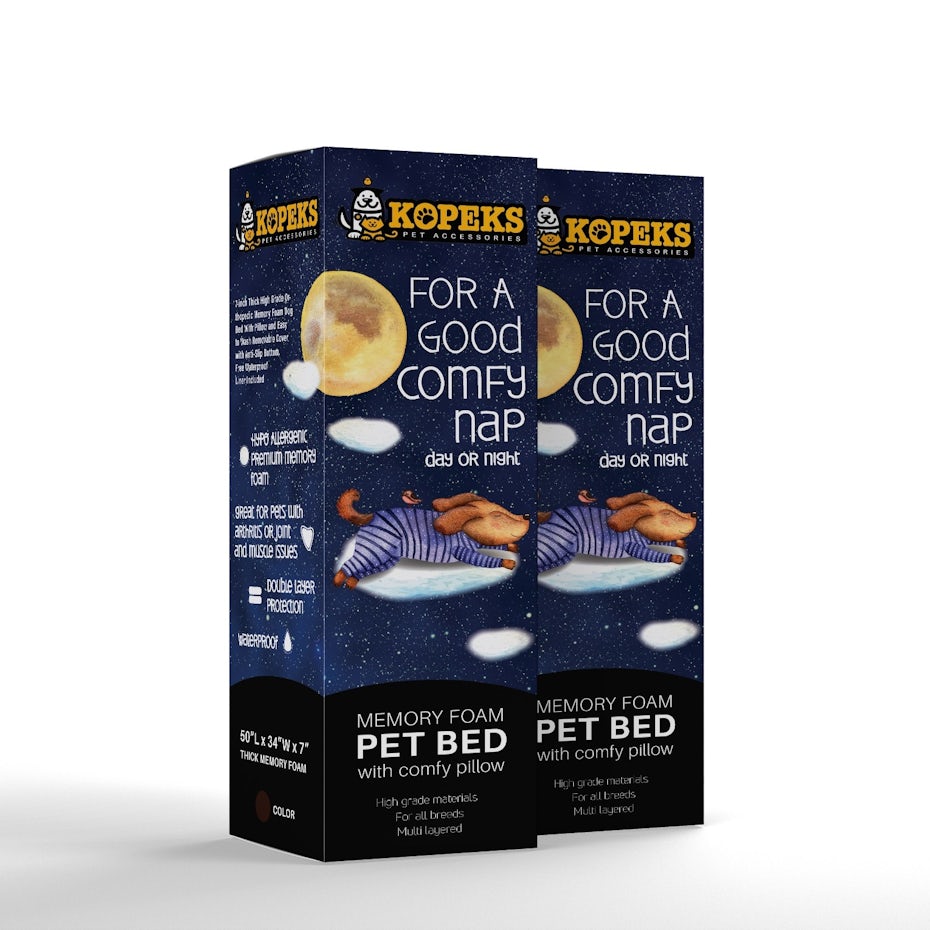 packaging with pet illustration of a dog napping