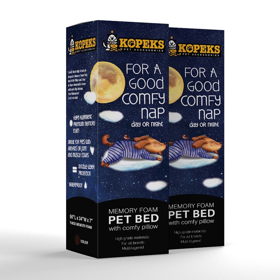 packaging with pet illustration of a dog napping