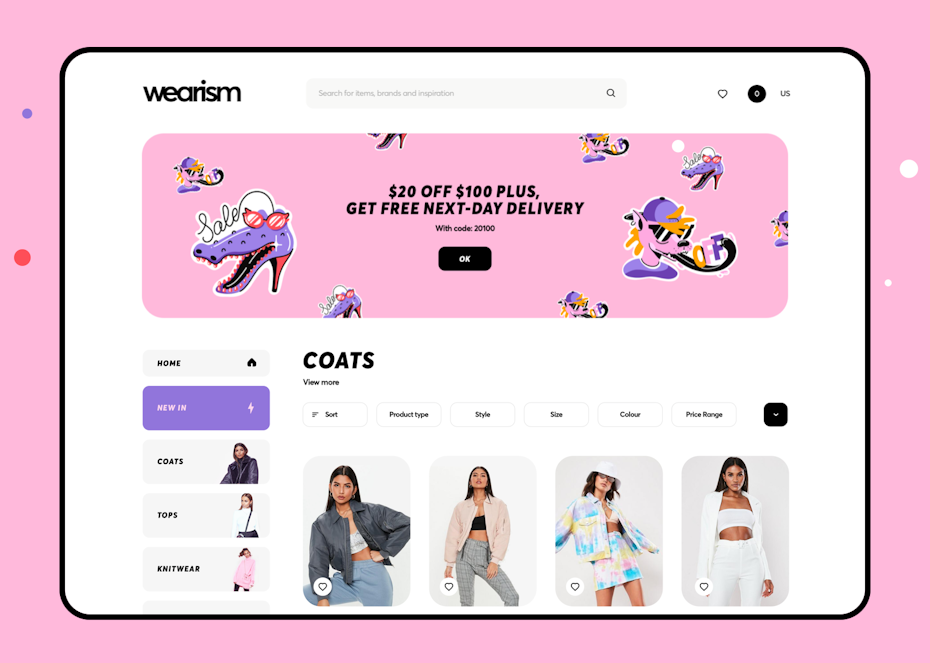 Exemplo de 2020 web design tendência ícones e elementos desenhados à mão