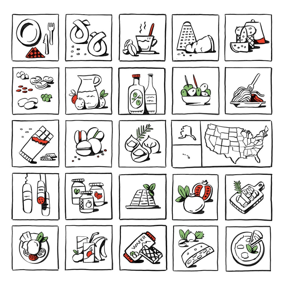 Exemplo de 2020 web design tendência ícones e elementos desenhados à mão