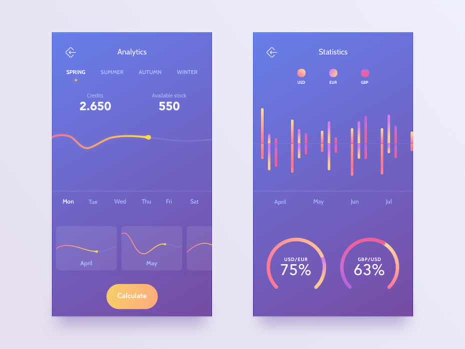 soft purple currency app interface