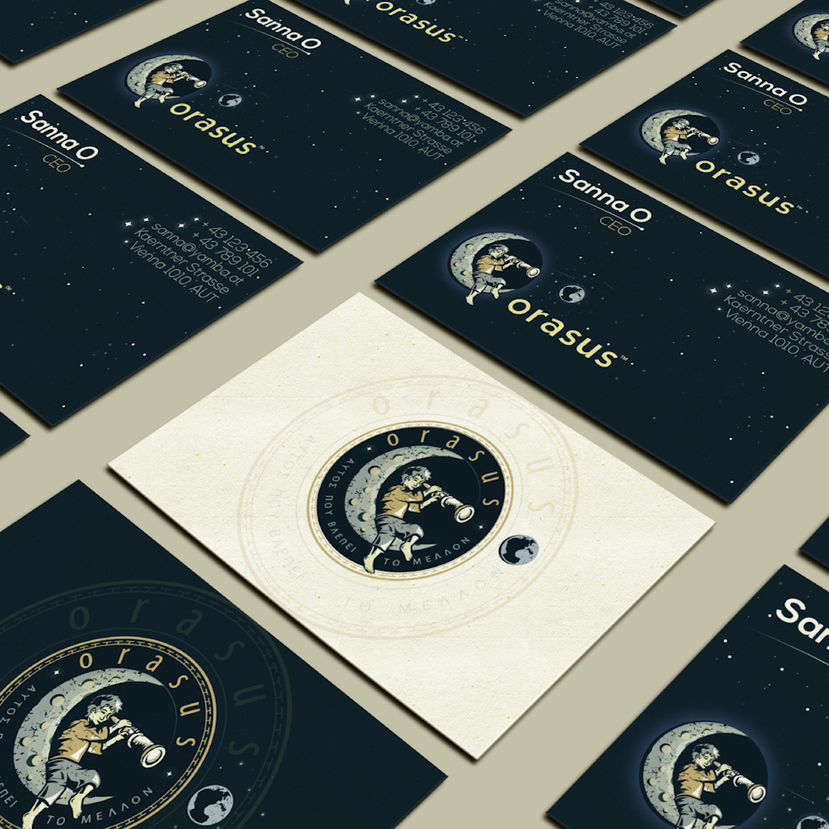 Child on moon illustration business card