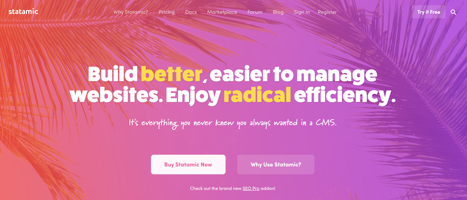 Branding trends 2020 example: Statamic landing page