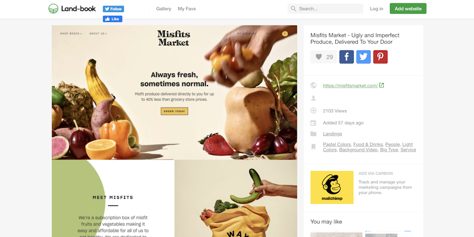 Misfits Market landing page