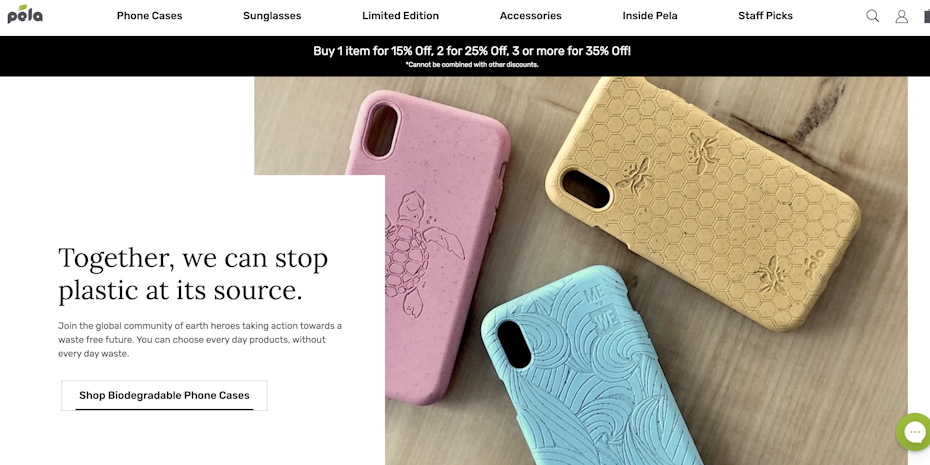 Pela Case landing page