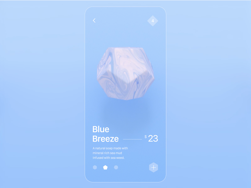 pastel-toned soap retailer app showing 3D renderings of soaps