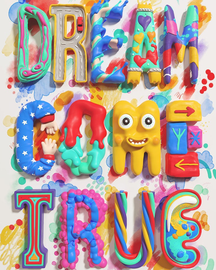 Kate Moross colorful 3D hand-lettering