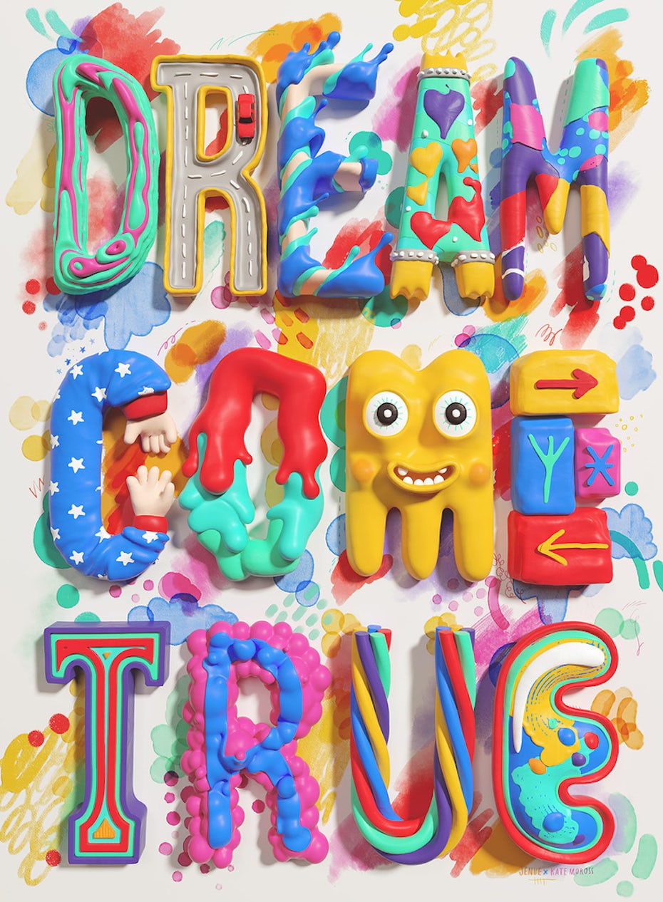 Kate Moross colorful 3D hand-lettering