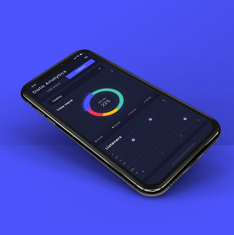 dark data analytics app using bright colors to show different stats