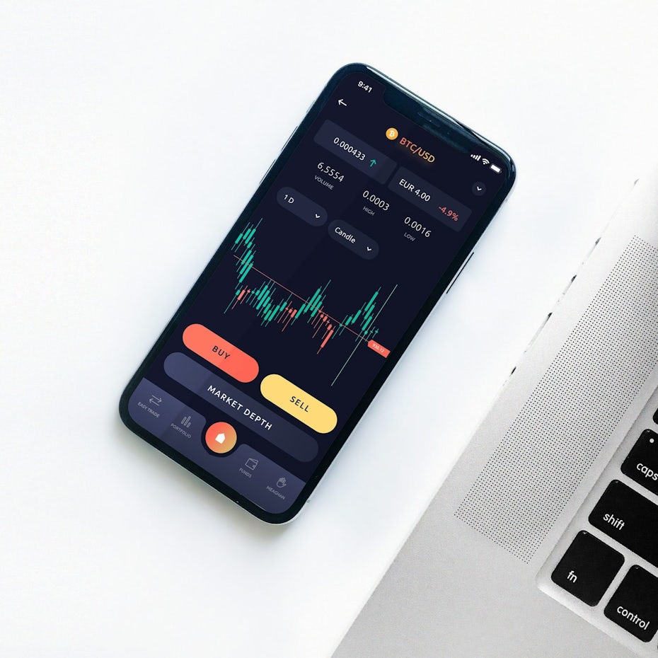 dark digital wallet app with orange lines showing balances