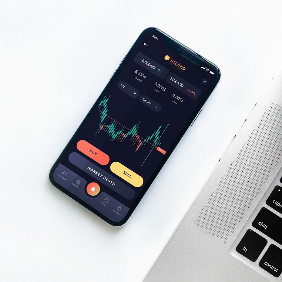 dark digital wallet app with orange lines showing balances
