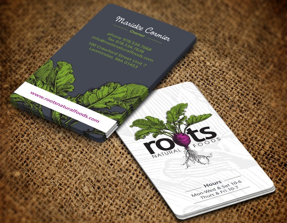 Business cards trends 2020 example: business card with natural illustration
