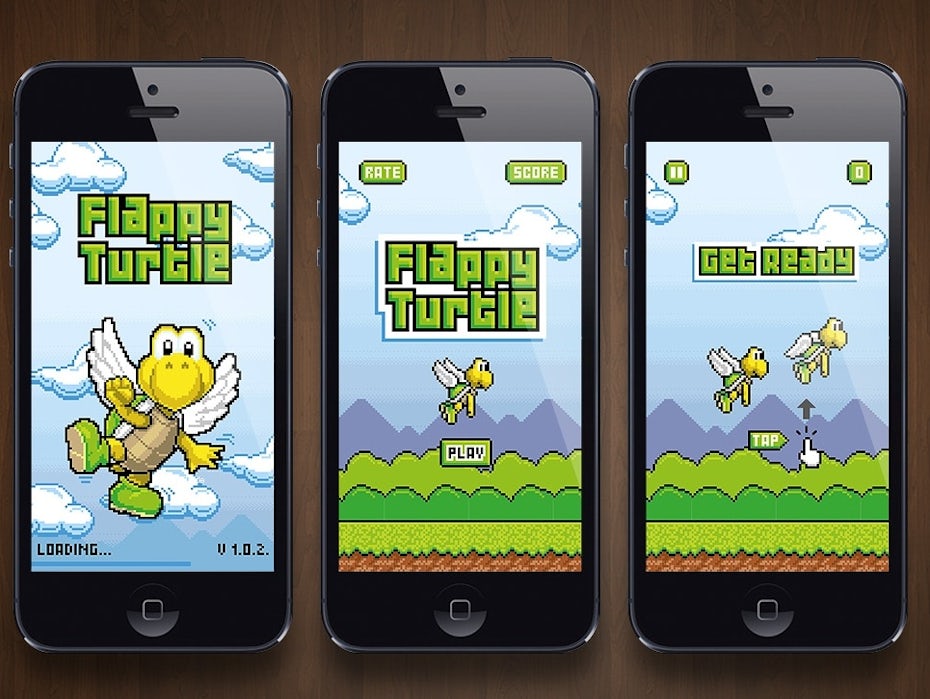 pixelated game featuring a turtle with wings