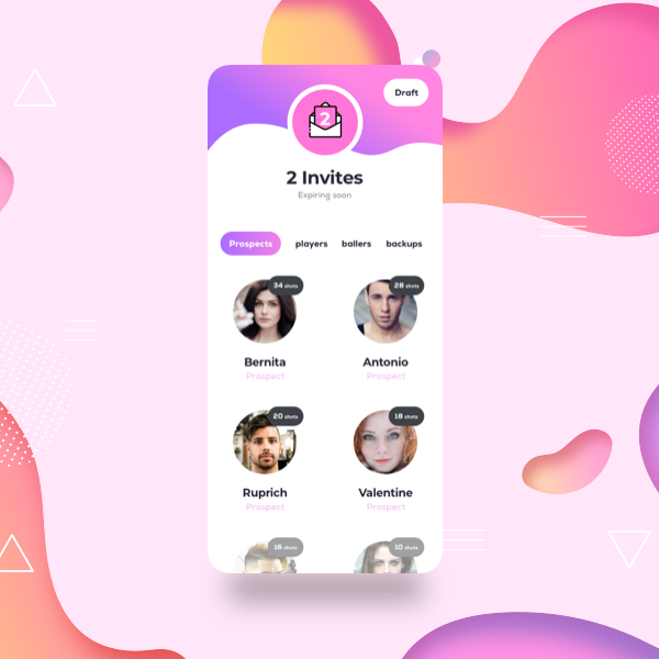 chat app design with round profile pictures and a wavy header