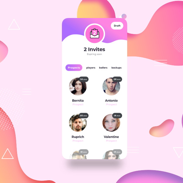 chat app design with round profile pictures and a wavy header