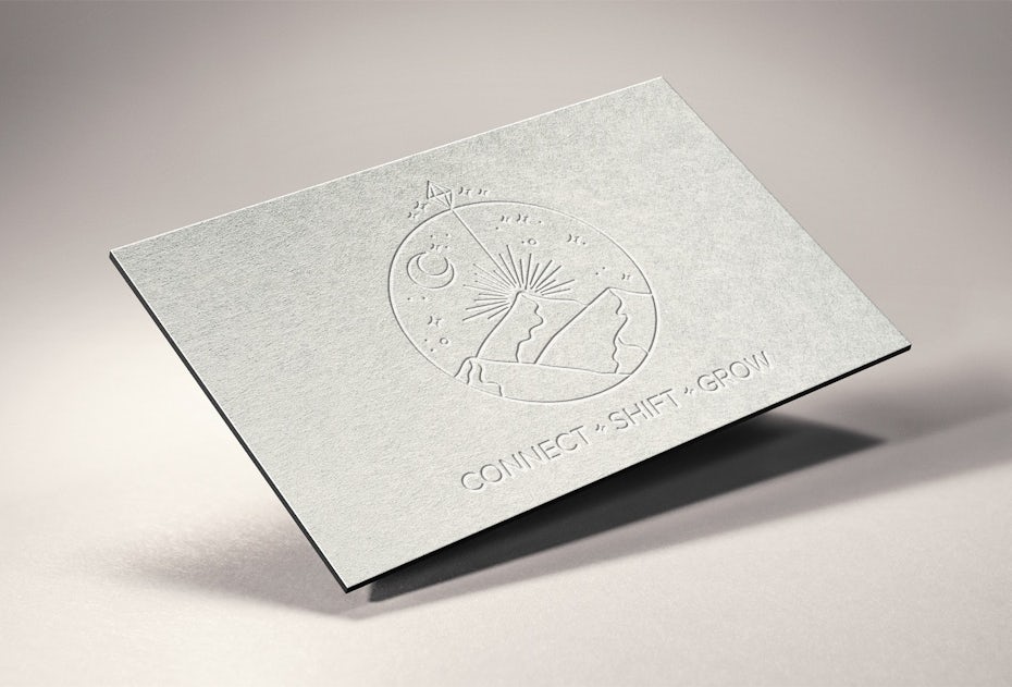 Business cards trends 2020 example: mystic mountain etched card