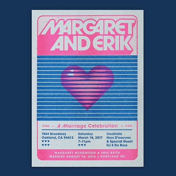 Wedding invite design with 70s style font