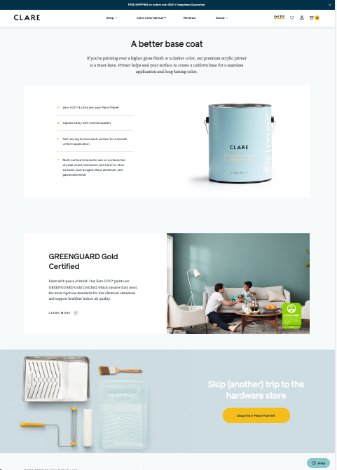 Segmented product page from Clare.