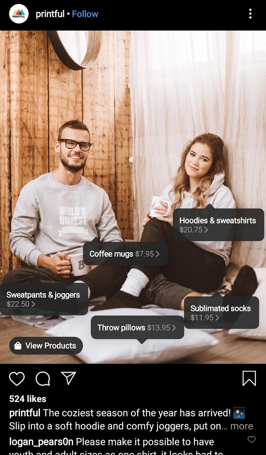 Example of an Instagram post with products to buy.