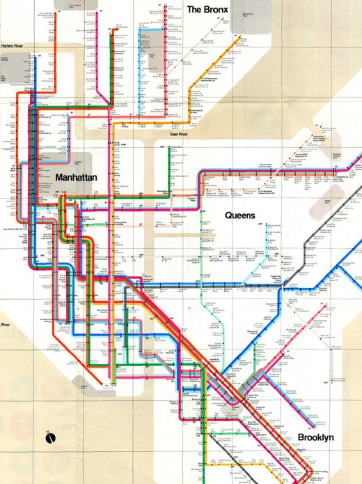 The New York transit map, designed by Massimo Vignelli
