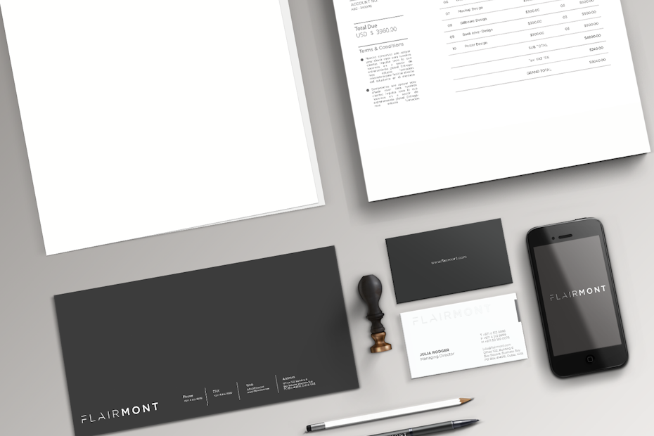 A gray and white logo seen on multiple items