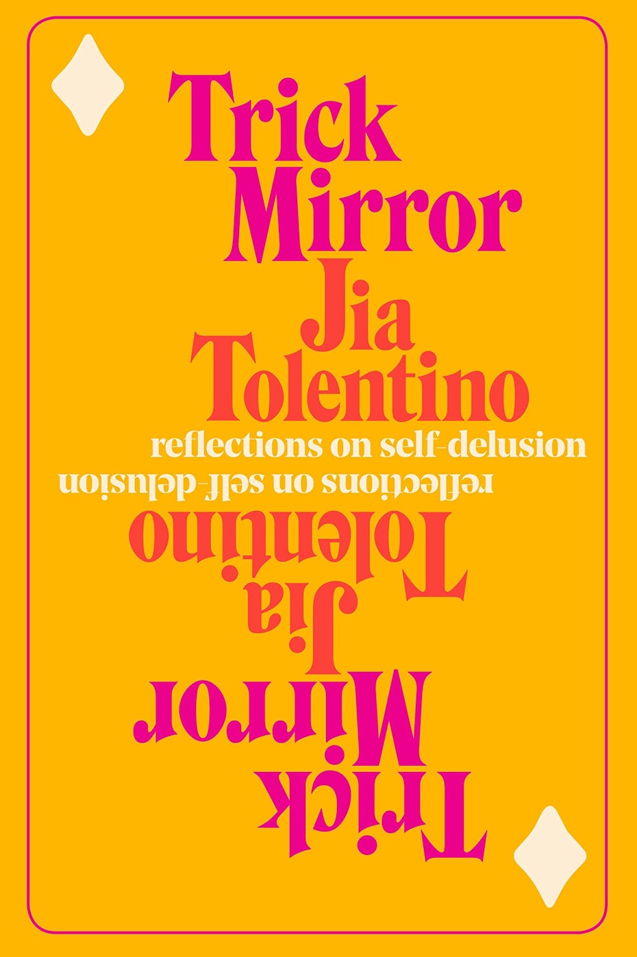 Book cover trends 2020 example with mirrored, pink type