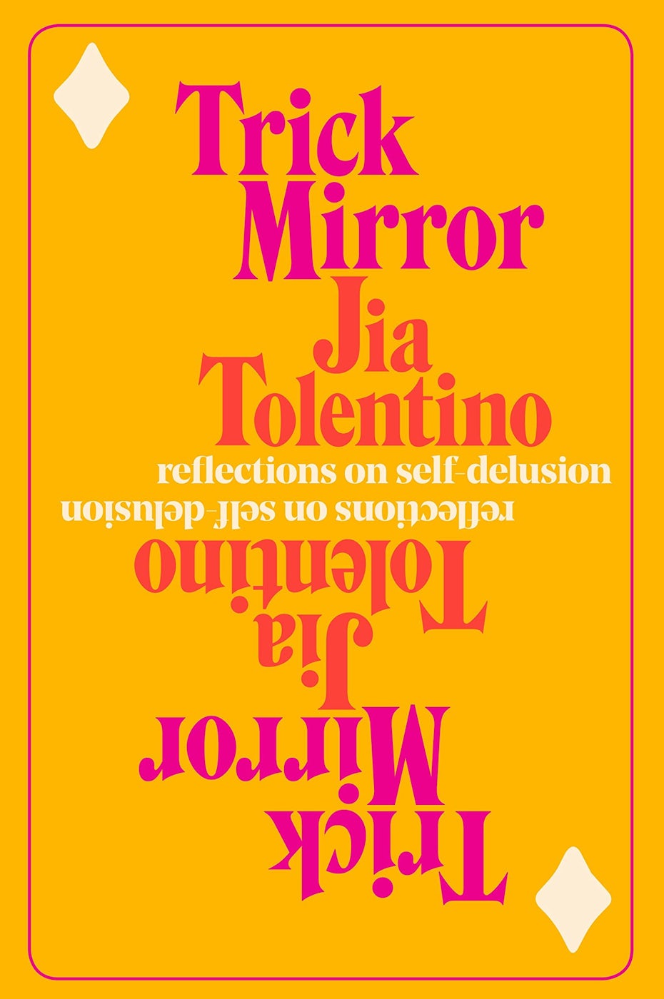 Book cover trends 2020 example with mirrored, pink type