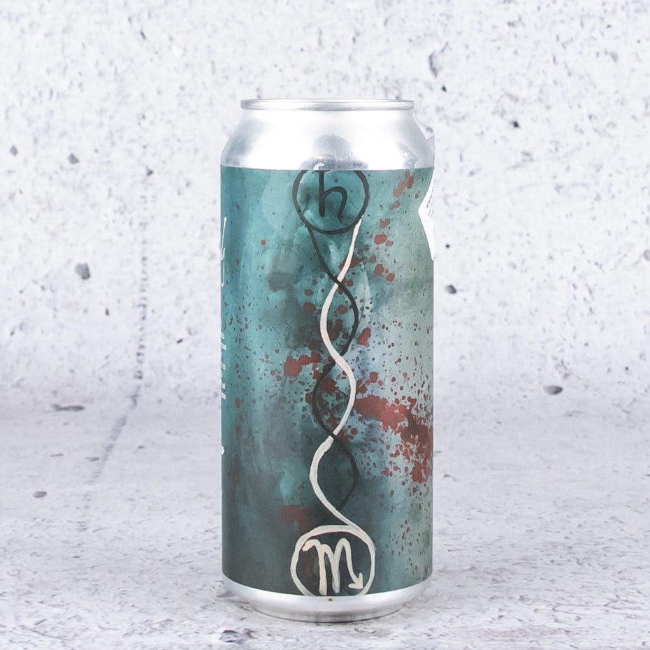 Blue and silver beer can label