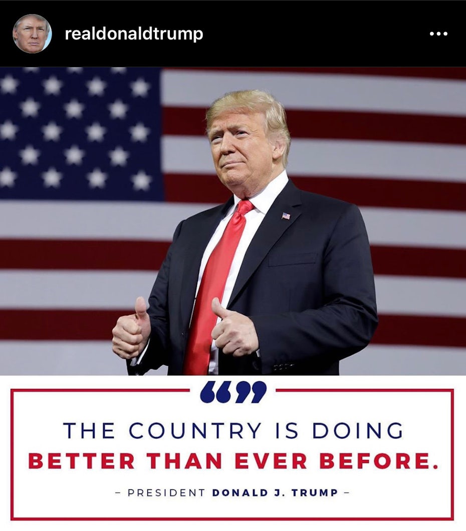 Logotipos de candidatos para presidente de EEUU 2020: Feed de Donald Trump en Instagram