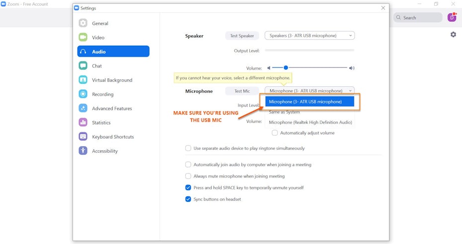 Using the correct microphone
