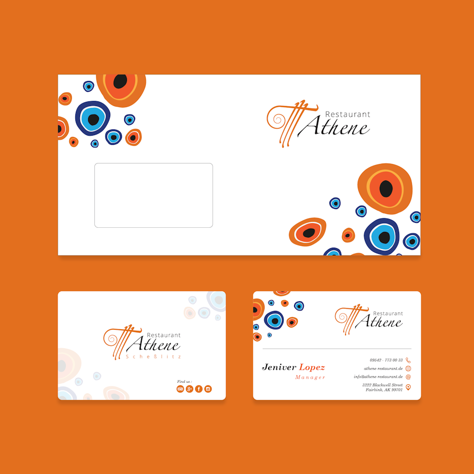 Stationary and color palette for Restaurant Athene