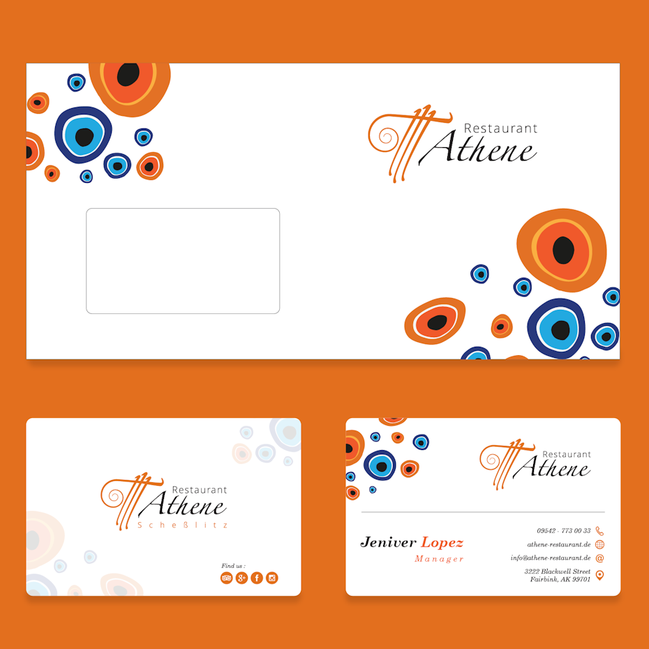 Stationary and color palette for Restaurant Athene