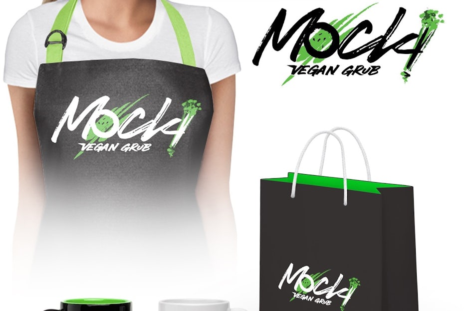 Green, black and white branding elements for Mock!
