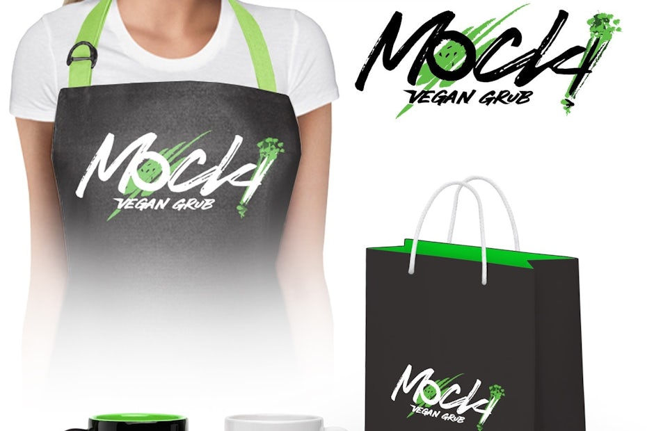 Green, black and white branding elements for Mock!