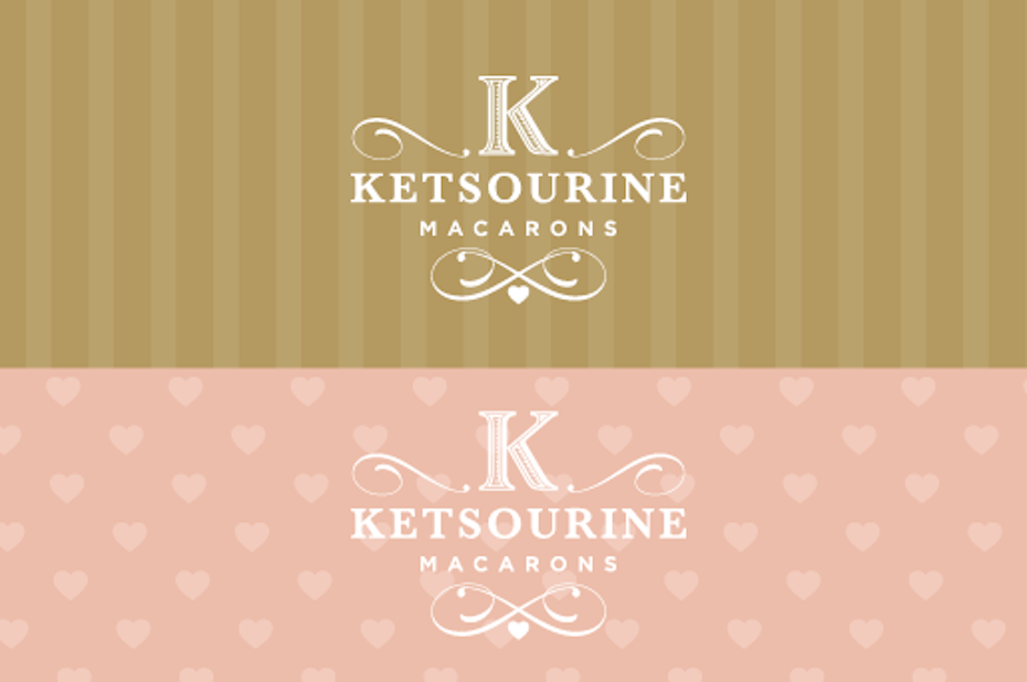 Collection of logo variations and patterns displaying Ketsourine's color palette