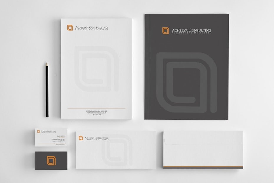 Notepads, pen and logo for Acheeva Consulting