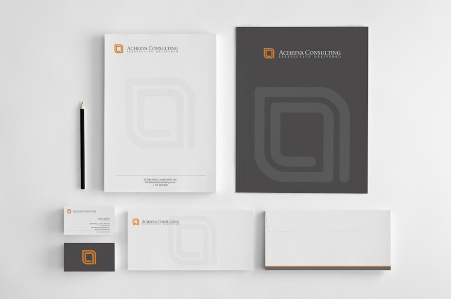 Notepads, pen and logo for Acheeva Consulting 