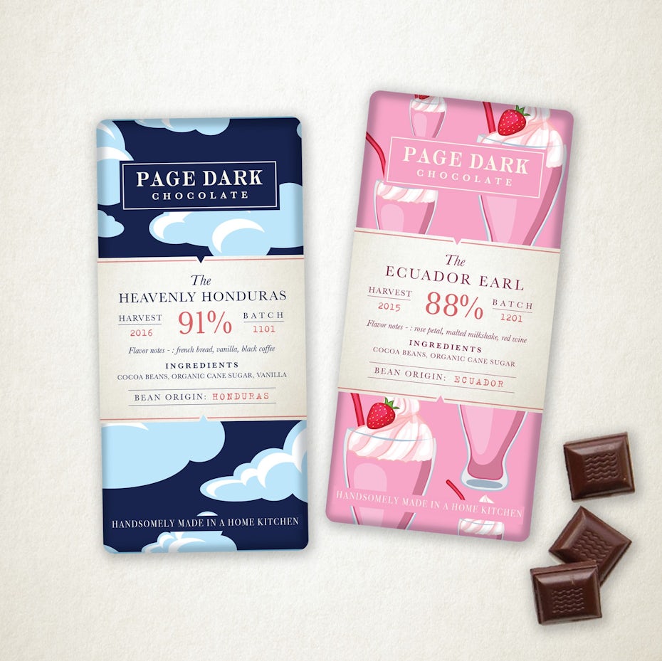 Two differently colored versions of a brand's candy packaging