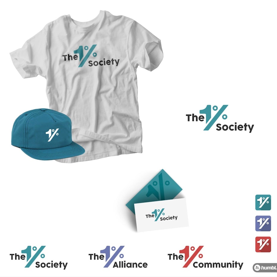 Collection of logos showing The 1% Collective's color scheme