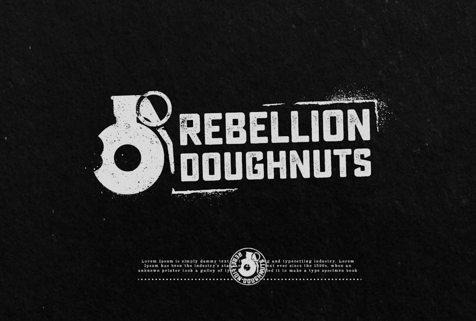 Collection of black and white logo variations for Rebellion Donuts