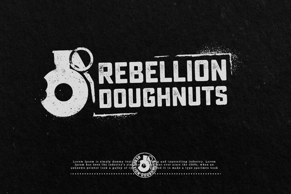 Collection of black and white logo variations for Rebellion Donuts